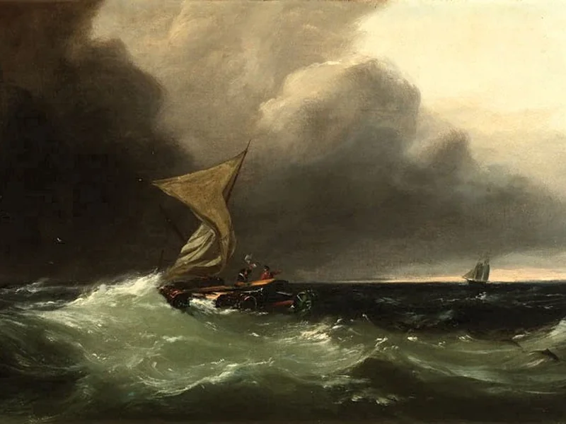 1830-Gideon Jacques Denny - Figure naufragate che fanno segnali a una nave a vela lontana